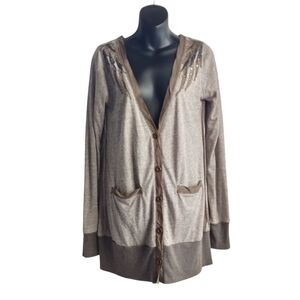 Miss Me Womens Gray Brown Studded Wing Button Embellished Cardigan Size Large